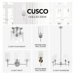 Cusco 13.6 in. 3-Light Brushed Steel Semi-Flush Mount Ceiling Light with Clear Glass Shades by Globe Electric -Deals Globe Electric Store brushed steel globe electric flush mount lights 60338 fa 1000