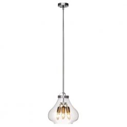 3-Light Brushed Steel Pendant with Clear Glass Shade by Globe Electric