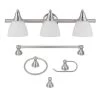 Estorial 3-Light Brushed Nickel Vanity Light with Frosted Glass Shades and Bath Set (5-Piece) by Globe Electric