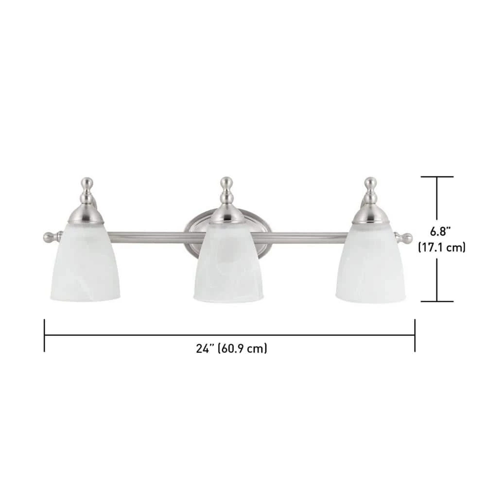 Diana 3-Light Satin Nickel Bath Vanity Light by Globe Electric 3 Diana 3-Light Satin Nickel Bath Vanity Light by Globe Electric - Image 3