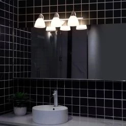 Jayden 3-Light Brushed Steel Vanity Light with Frosted Glass Shades by Globe Electric -Deals Globe Electric Store brushed steel globe electric vanity lighting 51547 31 1000