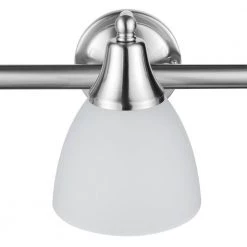 Jayden 3-Light Brushed Steel Vanity Light with Frosted Glass Shades by Globe Electric -Deals Globe Electric Store brushed steel globe electric vanity lighting 51547 4f 1000