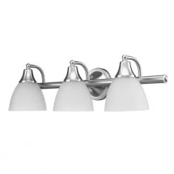 Jayden 3-Light Brushed Steel Vanity Light with Frosted Glass Shades by Globe Electric