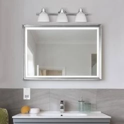 Jayden 3-Light Brushed Steel Vanity Light with Frosted Glass Shades by Globe Electric -Deals Globe Electric Store brushed steel globe electric vanity lighting 51547 c3 1000