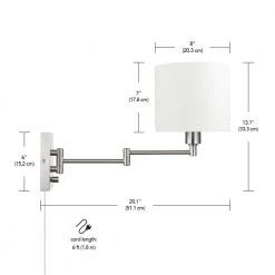 Anderson 1-Light Brushed Steel Plug-In Swing Arm Wall Lamp with White Fabric Shade, LED Bulb Included by Globe Electric -Deals Globe Electric Store brushed steel globe electric wall lamps 51627 fa 1000