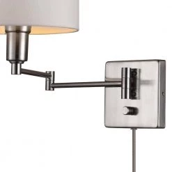 Anderson 1-Light Brushed Steel Plug-In or Hardwire Wall Sconce with White Fabric Shade and 6 ft. Cord by Globe Electric -Deals Globe Electric Store brushed steel globe electric wall sconces 51788 44 1000