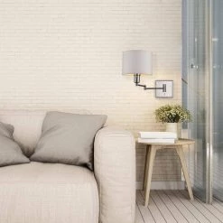 Anderson 1-Light Brushed Steel Plug-In or Hardwire Wall Sconce with White Fabric Shade and 6 ft. Cord by Globe Electric -Deals Globe Electric Store brushed steel globe electric wall sconces 51788 4f 1000