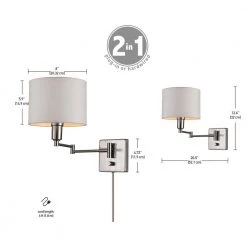 Anderson 1-Light Brushed Steel Plug-In or Hardwire Wall Sconce with White Fabric Shade and 6 ft. Cord by Globe Electric -Deals Globe Electric Store brushed steel globe electric wall sconces 51788 fa 1000