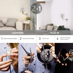 Bernard 8 in. Brushed Steel Plug-In or Hardwire Wall Sconce by Globe Electric -Deals Globe Electric Store brushed steel globe electric wall sconces 65292 1d 1000