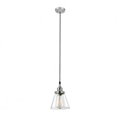 Parker 1-Light Plug-In or Hardwire Chrome Pendant Light with Clear Glass Shade by Globe Electric