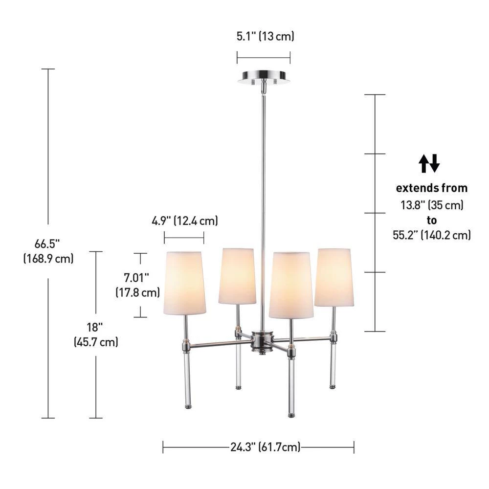 Jules 4-Light Chrome Chandelier with Acrylic Crystal Accents and White Fabric Shades by Globe Electric 6 Jules 4-Light Chrome Chandelier with Acrylic Crystal Accents and White Fabric Shades by Globe Electric - Image 6