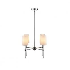 Jules 4-Light Chrome Chandelier with Acrylic Crystal Accents and White Fabric Shades by Globe Electric