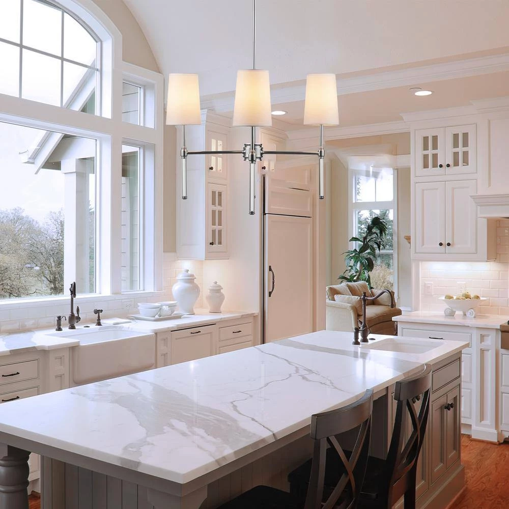 Jules 4-Light Chrome Chandelier with Acrylic Crystal Accents and White Fabric Shades by Globe Electric 3 Jules 4-Light Chrome Chandelier with Acrylic Crystal Accents and White Fabric Shades by Globe Electric - Image 3