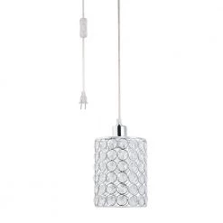 15 ft. 1-Light Chrome/Crystal Cylindrical Plug in Clear Cord Pendant with Shade by Globe Electric