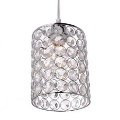 15 ft. 1-Light Chrome/Crystal Cylindrical Plug in Clear Cord Pendant with Shade by Globe Electric -Deals Globe Electric Store chrome globe electric chandeliers 65142 c3 1000