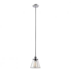 Mercer 1-Light Chrome and Black Vintage Industrial Hanging Pendant by Globe Electric