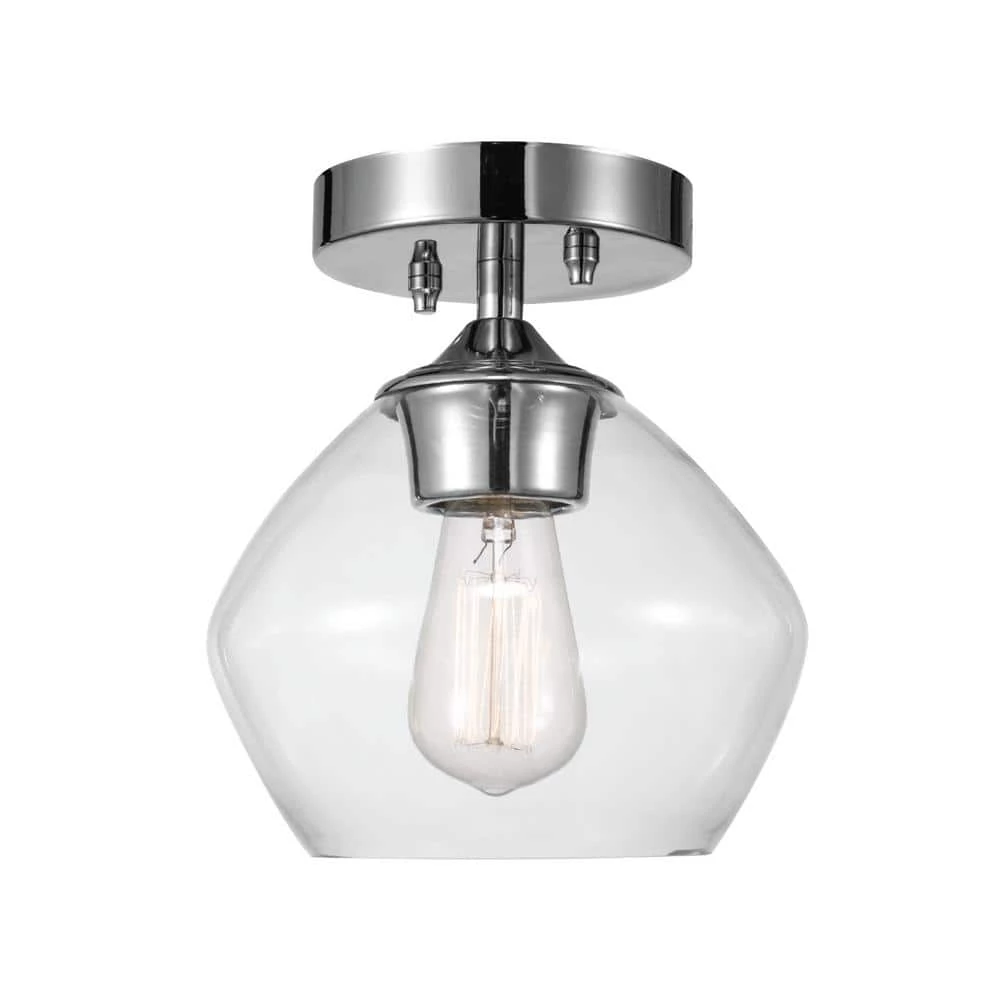 Harrow 1-Light Chrome Semi-Flush Mount Ceiling Light with Clear Glass Shade by Globe Electric 1 Harrow 1-Light Chrome Semi-Flush Mount Ceiling Light with Clear Glass Shade by Globe Electric