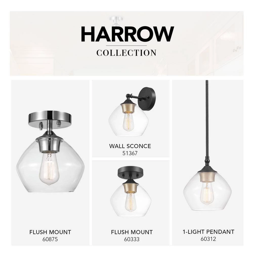 Harrow 1-Light Chrome Semi-Flush Mount Ceiling Light with Clear Glass Shade by Globe Electric 7 Harrow 1-Light Chrome Semi-Flush Mount Ceiling Light with Clear Glass Shade by Globe Electric - Image 7
