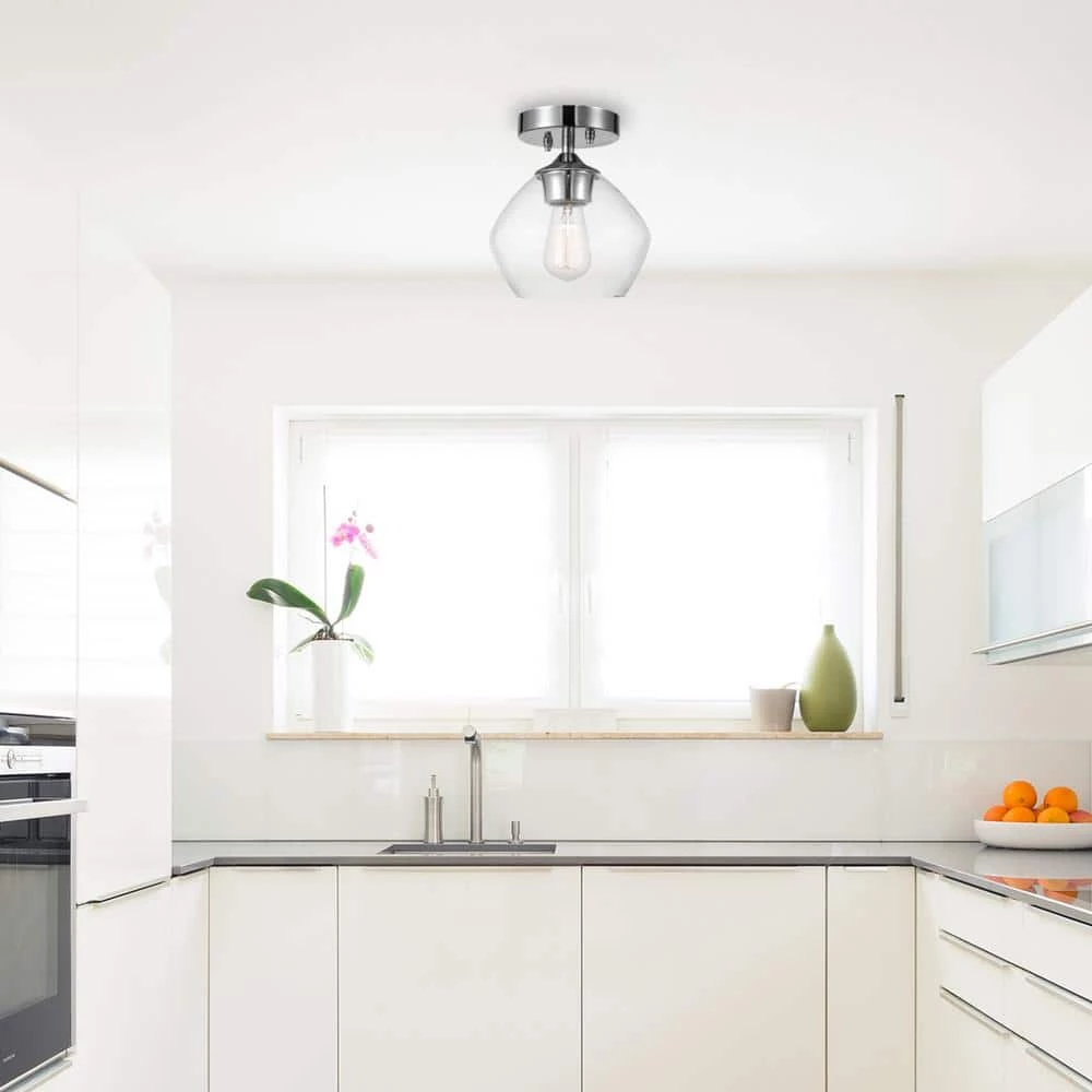 Harrow 1-Light Chrome Semi-Flush Mount Ceiling Light with Clear Glass Shade by Globe Electric 2 Harrow 1-Light Chrome Semi-Flush Mount Ceiling Light with Clear Glass Shade by Globe Electric - Image 2