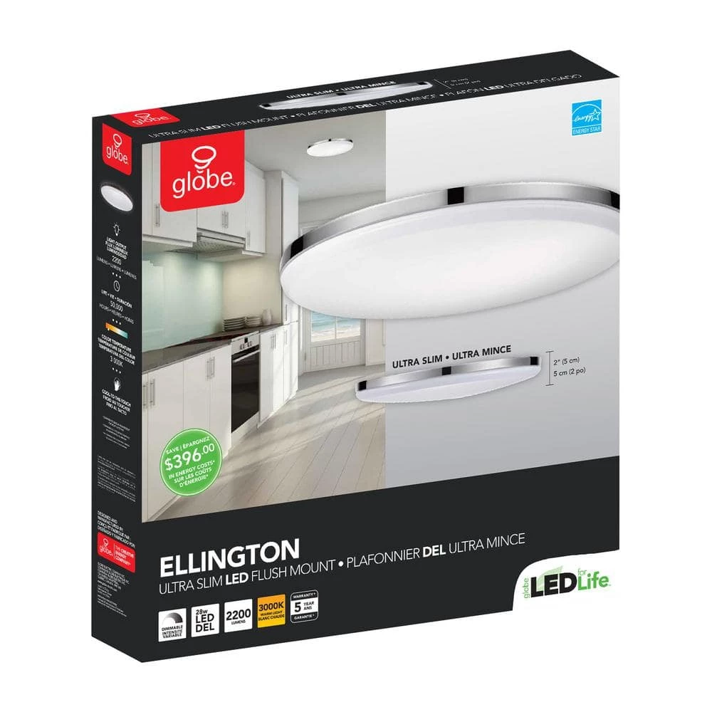 Ellington 28-Watt Chrome Integrated LED Ceiling Flush Mount by Globe Electric 6 Ellington 28-Watt Chrome Integrated LED Ceiling Flush Mount by Globe Electric - Image 6