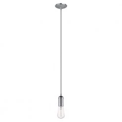 1-Light Chrome Mini Pendant with Grey Woven Cloth Rope Socket by Globe Electric