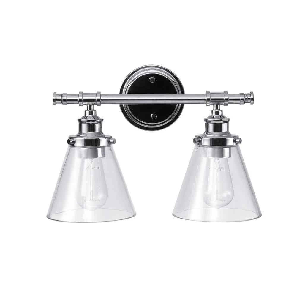 Parker 2-Light Chrome Vanity Light with Clear Glass Shades by Globe Electric 1 Parker 2-Light Chrome Vanity Light with Clear Glass Shades by Globe Electric