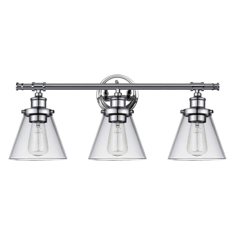 Parker 3-Light Chrome Vanity Light with Clear Glass Shades by Globe Electric 1 Parker 3-Light Chrome Vanity Light with Clear Glass Shades by Globe Electric