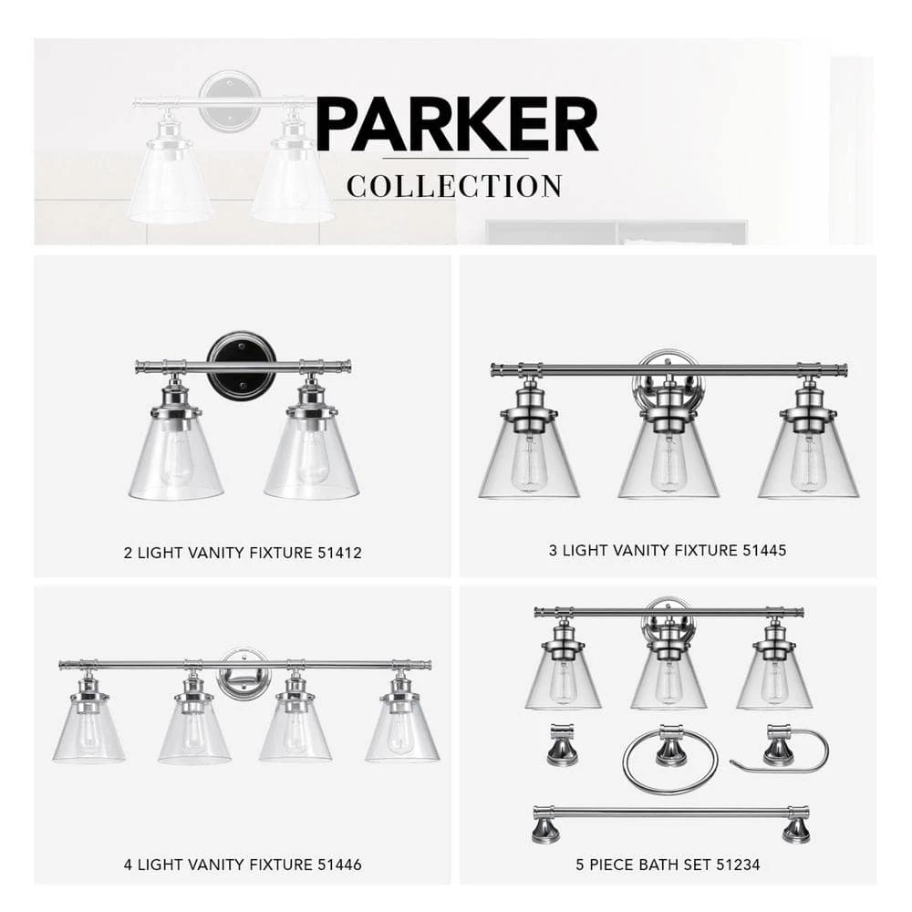 Parker 3-Light Chrome Vanity Light with Clear Glass Shades by Globe Electric 6 Parker 3-Light Chrome Vanity Light with Clear Glass Shades by Globe Electric - Image 6