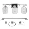 Middleton 24 in. 3-Light Chrome Vanity Light with Clear Glass Shades and Bath Set Bulbs Included (5-Piece) by Globe Electric