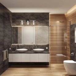 Middleton 24 in. 3-Light Chrome Vanity Light with Clear Glass Shades and Bath Set Bulbs Included (5-Piece) by Globe Electric -Deals Globe Electric Store chrome globe electric vanity lighting 51528 c3 1000