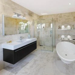 Johnson 24 in. 3-Light Chrome Vanity Light with Opal Glass Shades and Bath Set (5-Piece) by Globe Electric -Deals Globe Electric Store chrome globe electric vanity lighting 51709 1f 1000