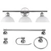 Johnson 24 in. 3-Light Chrome Vanity Light with Opal Glass Shades and Bath Set (5-Piece) by Globe Electric