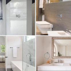 Johnson 24 in. 3-Light Chrome Vanity Light with Opal Glass Shades and Bath Set (5-Piece) by Globe Electric -Deals Globe Electric Store chrome globe electric vanity lighting 51709 d4 1000