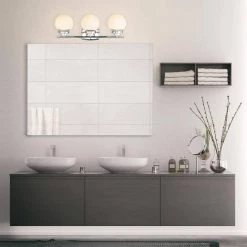 Pearson 3-Light Chrome Vanity Light with White Frosted Glass Shades by Globe Electric -Deals Globe Electric Store chrome globe electric vanity lighting 59222 44 1000