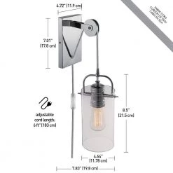 Allen 1-Light Chrome Plug-In or Hardwire Wall Sconce with 6 ft. Cord by Globe Electric 14 Allen 1-Light Chrome Plug-In or Hardwire Wall Sconce with 6 ft. Cord by Globe Electric -Deals Globe Electric Store chrome globe electric wall sconces 51792 44 1000
