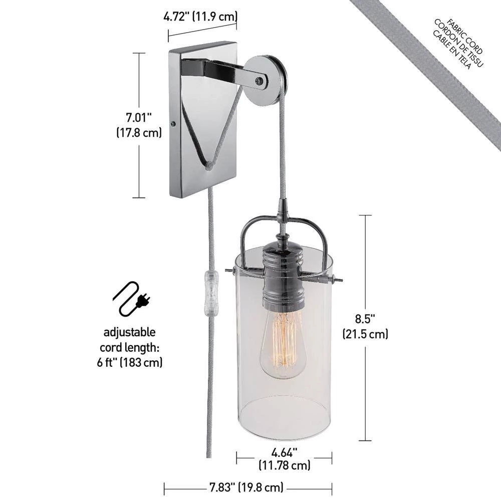 Allen 1-Light Chrome Plug-In or Hardwire Wall Sconce with 6 ft. Cord by Globe Electric 6 Allen 1-Light Chrome Plug-In or Hardwire Wall Sconce with 6 ft. Cord by Globe Electric - Image 6