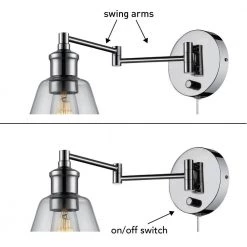 Parker 1-Light Chrome Plug-In or Hardwire Swing Arm Wall Sconce with 6 ft. Cord by Globe Electric 14 Parker 1-Light Chrome Plug-In or Hardwire Swing Arm Wall Sconce with 6 ft. Cord by Globe Electric -Deals Globe Electric Store chrome globe electric wall sconces 51795 44 1000