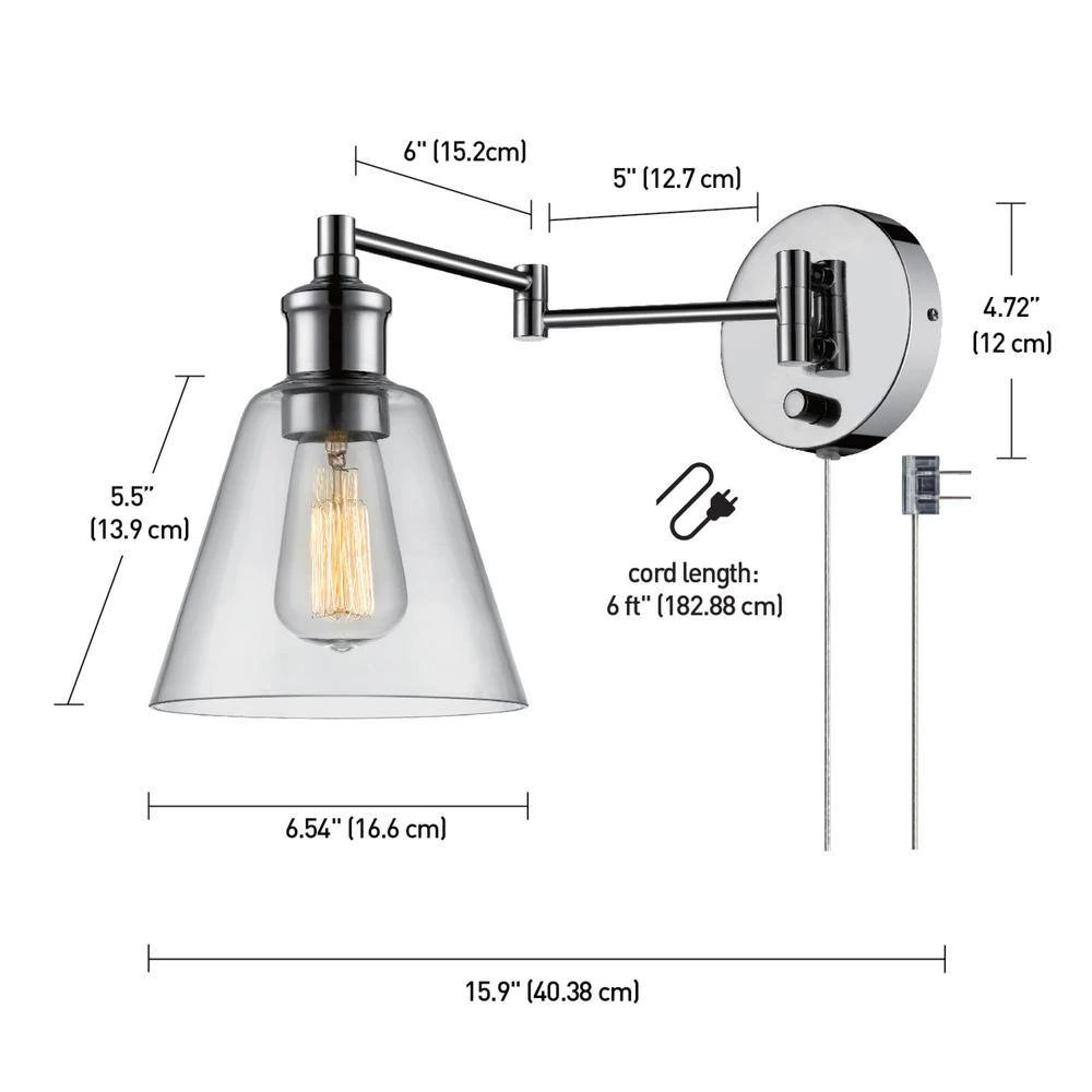 Parker 1-Light Chrome Plug-In or Hardwire Swing Arm Wall Sconce with 6 ft. Cord by Globe Electric 7 Parker 1-Light Chrome Plug-In or Hardwire Swing Arm Wall Sconce with 6 ft. Cord by Globe Electric - Image 7
