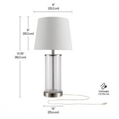 Maya 20 in. Fillable Clear Glass Table Lamp with White Linen Shade by Globe Electric -Deals Globe Electric Store clear glass brushed nickel accents globe electric table lamps 67155 76 1000