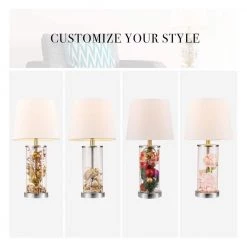 Maya 20 in. Fillable Clear Glass Table Lamp with White Linen Shade by Globe Electric -Deals Globe Electric Store clear glass brushed nickel accents globe electric table lamps 67155 fa 1000