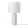 20 in. Ribbed Concrete Finish Table Lamp with White Linen Shade by Globe Electric