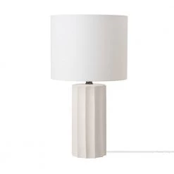 20 in. Ribbed Concrete Finish Table Lamp with White Linen Shade by Globe Electric