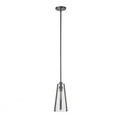 Sonny 1-Light Dark Bronze Pendant with Seeded Glass Shade by Globe Electric