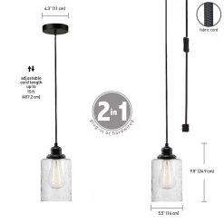 Annecy 1-Light Plug-In or Hardwire Dark Bronze Pendant Light with Seeded Glass Shade by Globe Electric -Deals Globe Electric Store dark bronze globe electric chandeliers 60542 40 1000