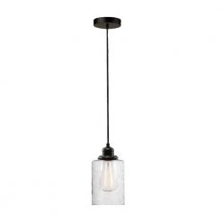 Annecy 1-Light Plug-In or Hardwire Dark Bronze Pendant Light with Seeded Glass Shade by Globe Electric
