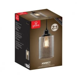 Annecy 1-Light Plug-In or Hardwire Dark Bronze Pendant Light with Seeded Glass Shade by Globe Electric -Deals Globe Electric Store dark bronze globe electric chandeliers 60542 76 1000