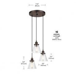 Jackson 3-Light Dark Bronze Pendant with Clear Glass Shades, Vintage Incandescent Bulbs Included by Globe Electric -Deals Globe Electric Store dark bronze globe electric chandeliers 61038 44 1000