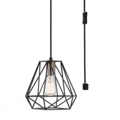 Dawson 1-Light Dark Bronze Plug-In or Hardwire Pendant Lighting with 15 ft. Cord by Globe Electric