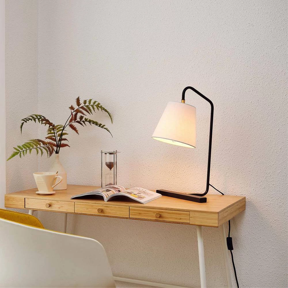 Charvi 20 in. Dark Bronze Desk Lamp with White Fabric Shade, CEC Title 20 LED Bulb Included by Globe Electric 2 Charvi 20 in. Dark Bronze Desk Lamp with White Fabric Shade, CEC Title 20 LED Bulb Included by Globe Electric - Image 2