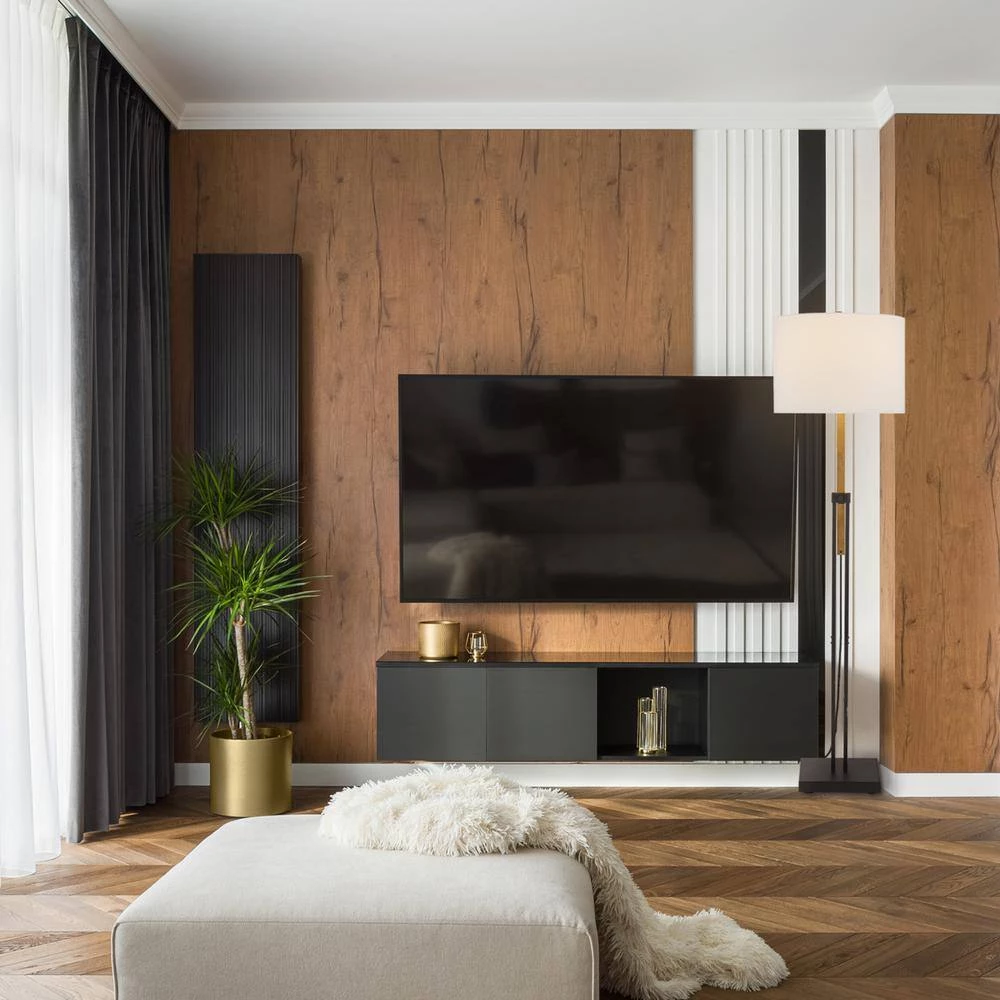 Oakland 65 in. Dark Bronze Floor Lamp with Faux Wood Accent and Textured Beige Shade, CEC Title 20 LED Bulb Included by Globe Electric 4 Oakland 65 in. Dark Bronze Floor Lamp with Faux Wood Accent and Textured Beige Shade, CEC Title 20 LED Bulb Included by Globe Electric - Image 4